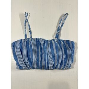 Wild Fable Bubble Hem Cropped Sleeveless Top Blue/White Size Small Cotton